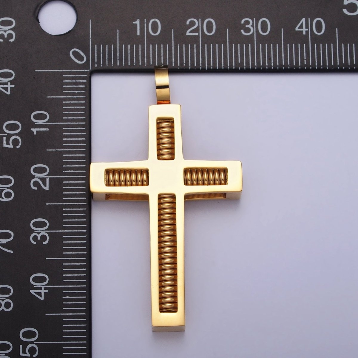 Stainless Steel Spring Coil Textured Latin Cross Pendant in Gold & Silver | P - 1097 - DLUXCA