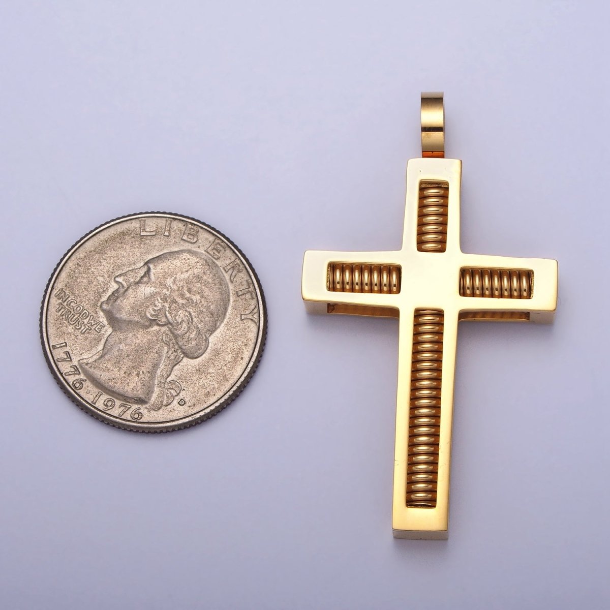 Stainless Steel Spring Coil Textured Latin Cross Pendant in Gold & Silver | P - 1097 - DLUXCA