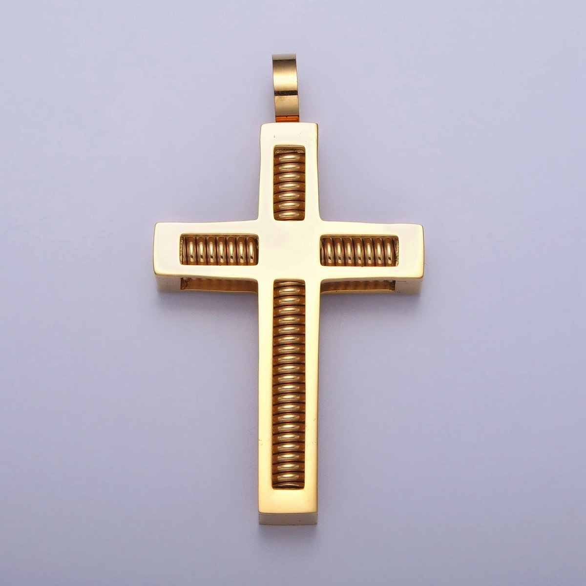 Stainless Steel Spring Coil Textured Latin Cross Pendant in Gold & Silver | P - 1097 - DLUXCA