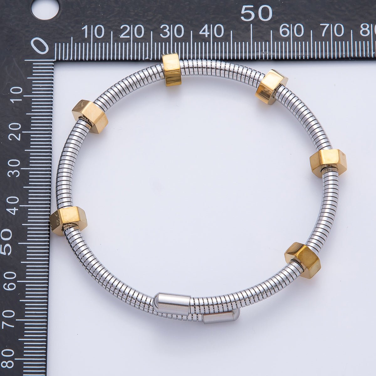 Stainless Steel Spring Wire Nut Adjustable Bracelet | WA - 3796 WA - 3797 - DLUXCA