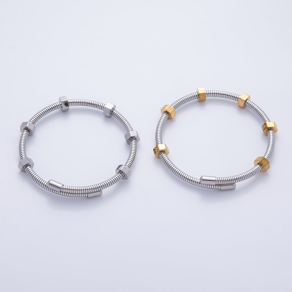 Stainless Steel Spring Wire Nut Adjustable Bracelet | WA - 3796 WA - 3797 - DLUXCA