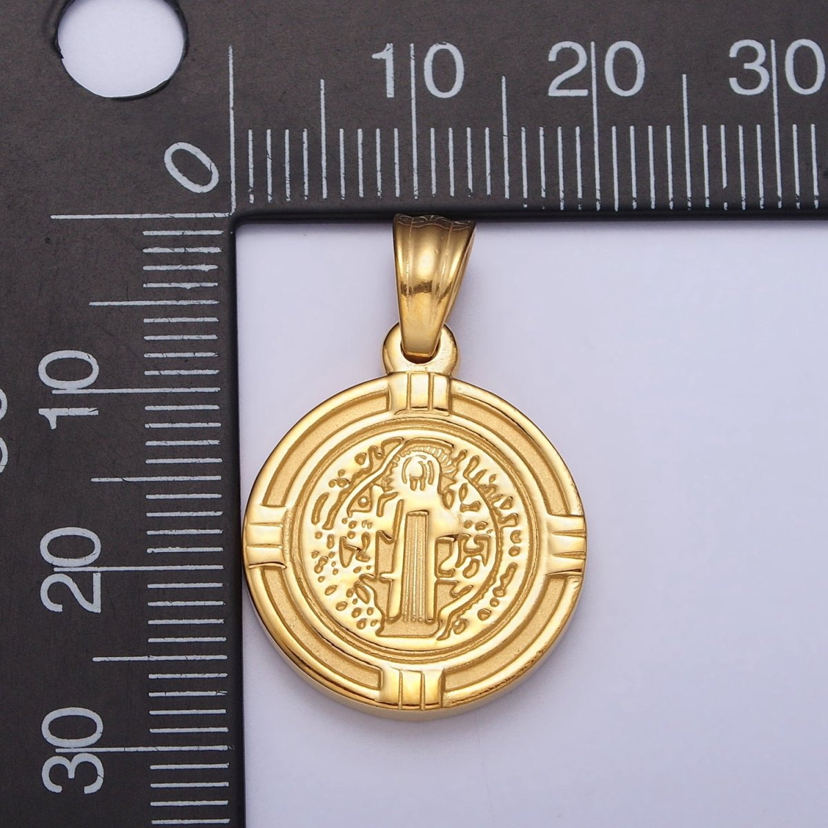 Stainless Steel St. Saint Benedict Double Sided SMQLIVB PAX VRSNSMV Pendant in Gold & Silver | P - 1077 - DLUXCA