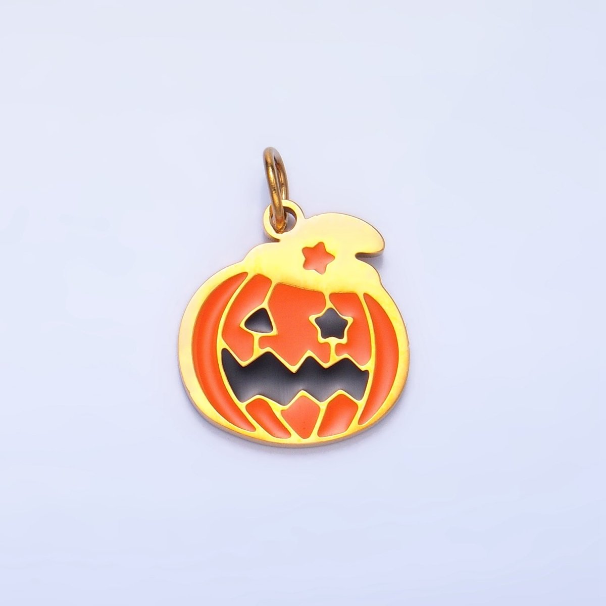 Stainless Steel Star Eyed Pumpkin Witch Enamel Halloween Holiday Charm | P1536 - DLUXCA