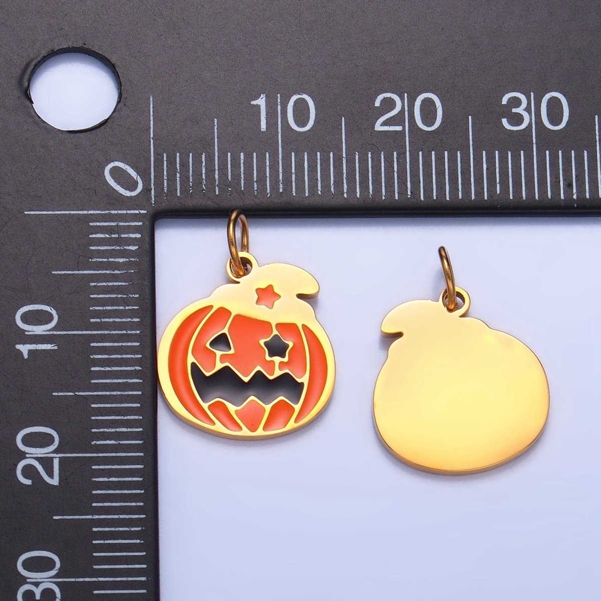 Stainless Steel Star Eyed Pumpkin Witch Enamel Halloween Holiday Charm | P1536 - DLUXCA