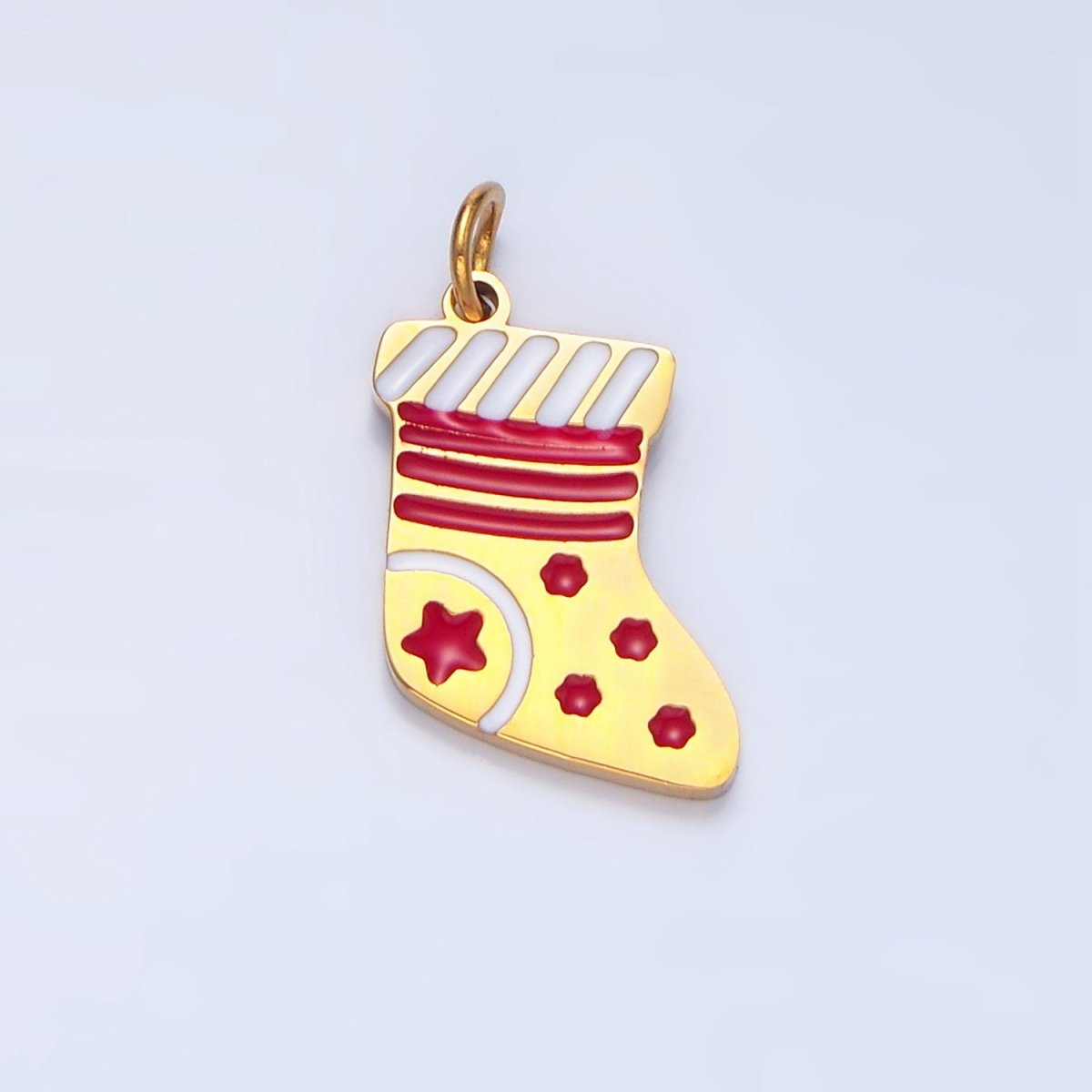 Stainless Steel Star Lined Enamel Stocking Sock Christmas Holiday Charm | P1503 - DLUXCA