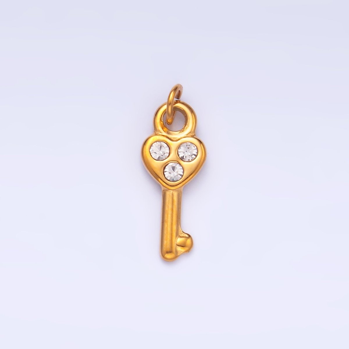 Stainless Steel Triple CZ Heart Key Mini Charm | P1221 - DLUXCA