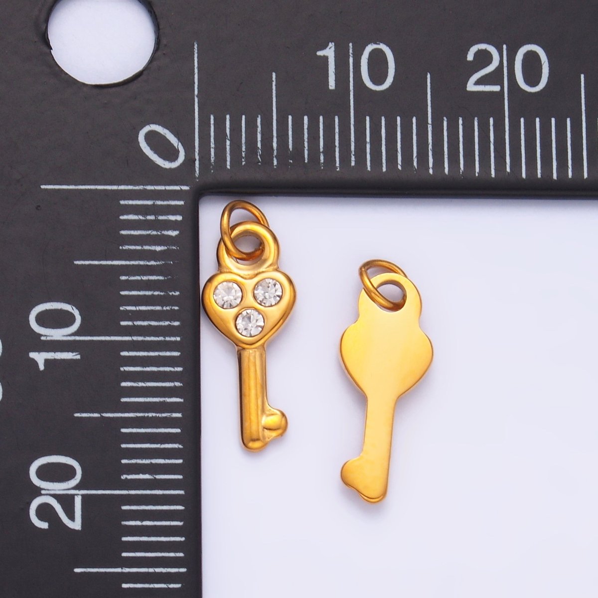 Stainless Steel Triple CZ Heart Key Mini Charm | P1221 - DLUXCA