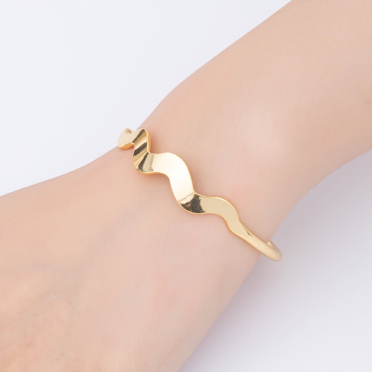 Stainless Steel Triple Wave Round Cuff Bangle Bracelet | WA - 3466 - DLUXCA