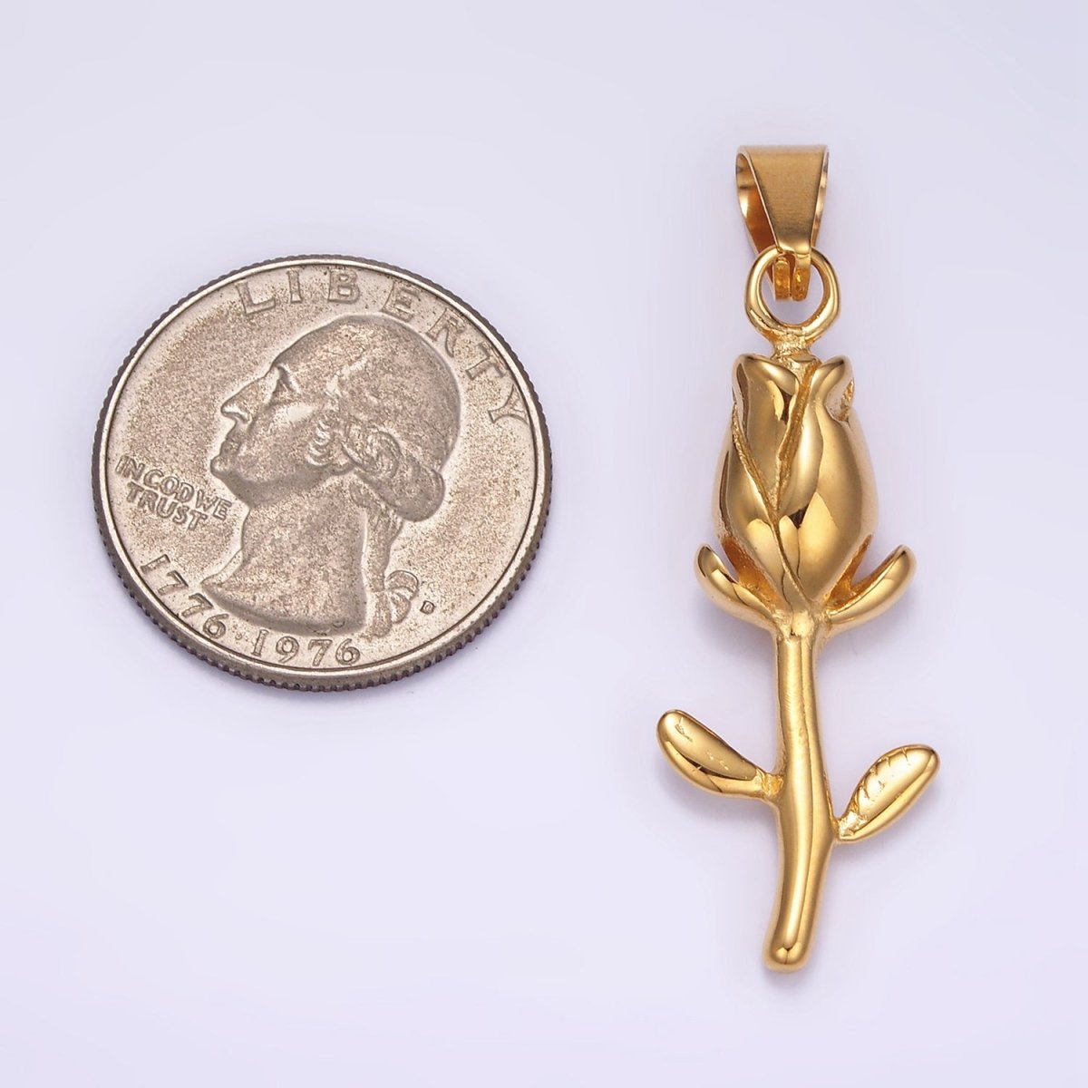 Stainless Steel Tulip Charms Flower Pendant in Gold | P1427 - DLUXCA