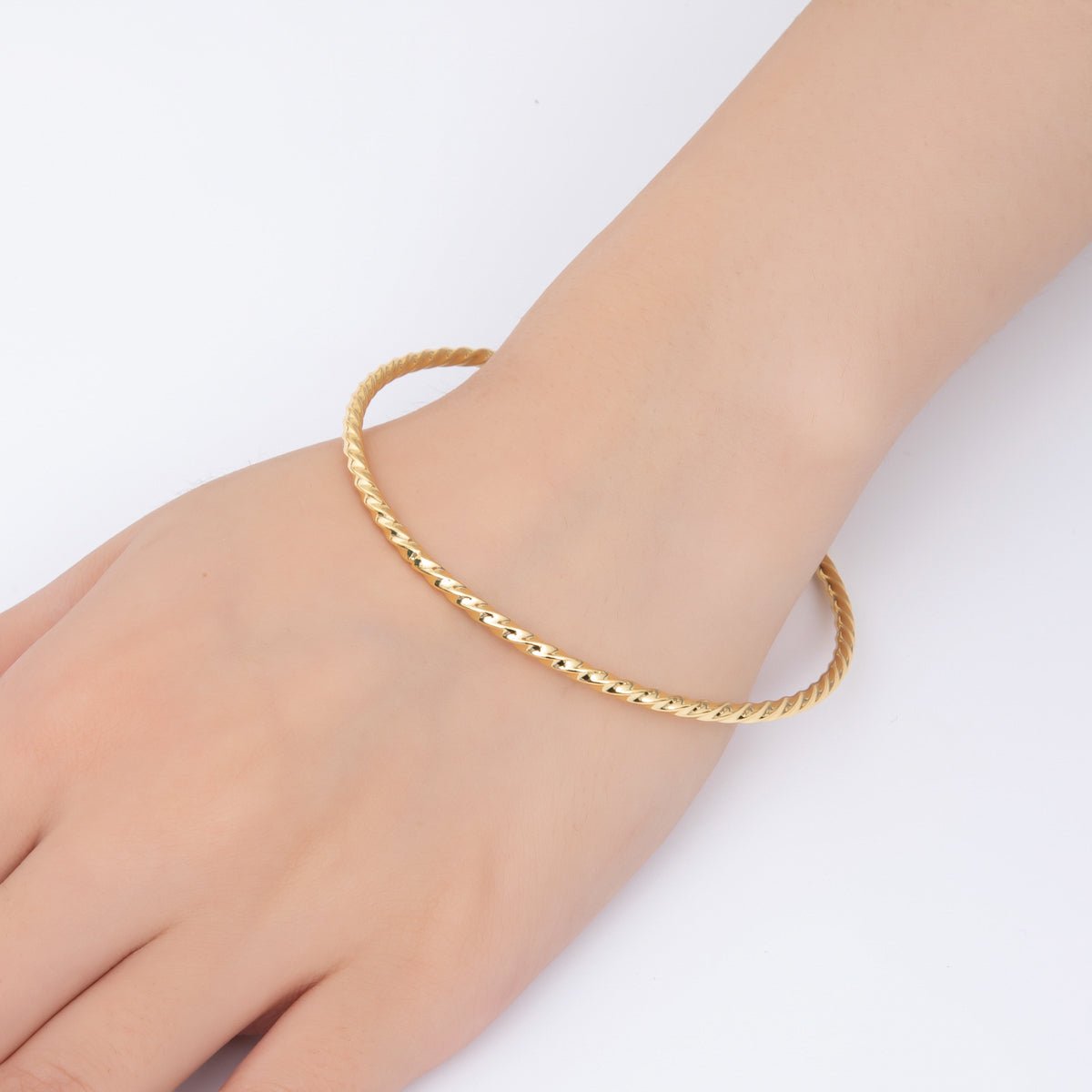 Stainless Steel Twisted Rope Round Bangle Bracelet | WA - 3468 - DLUXCA