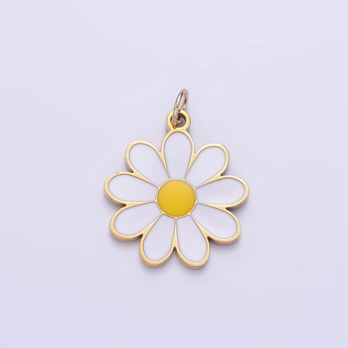 Stainless Steel White Enamel Daisy Flower Charm | P1014 - DLUXCA