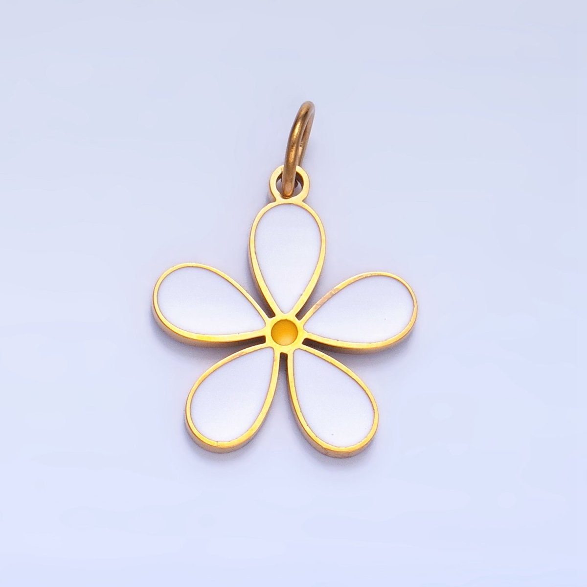 Stainless Steel White Enamel Daisy Flower Charm | P1540 - DLUXCA