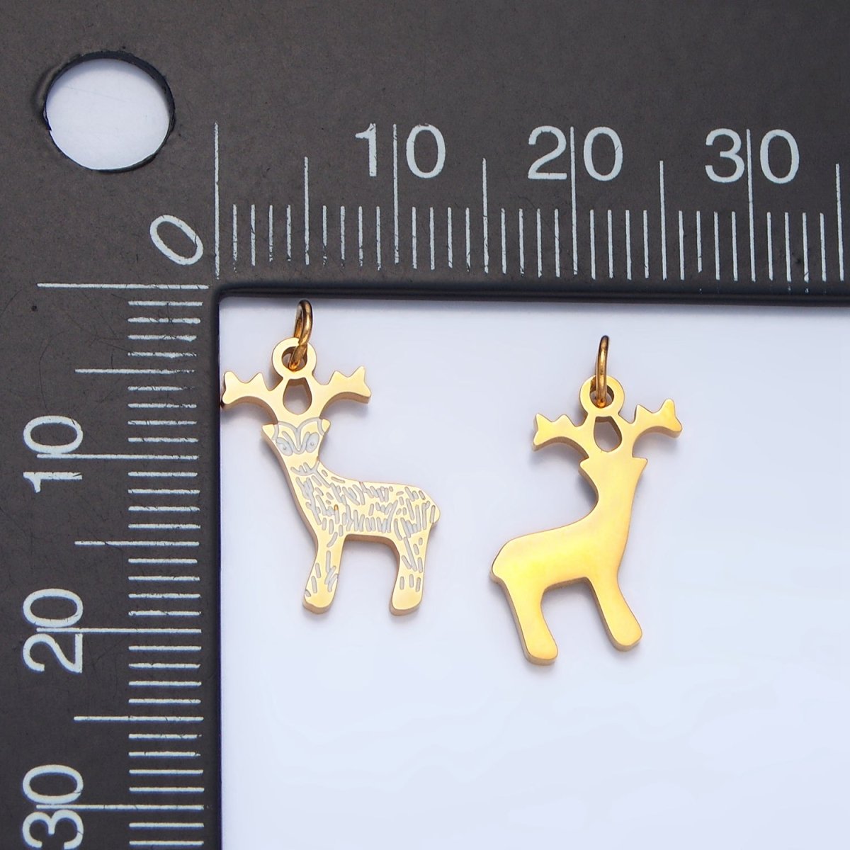 Stainless Steel White Enamel Reindeer Stag Christmas Holiday Charm | P1493 - DLUXCA