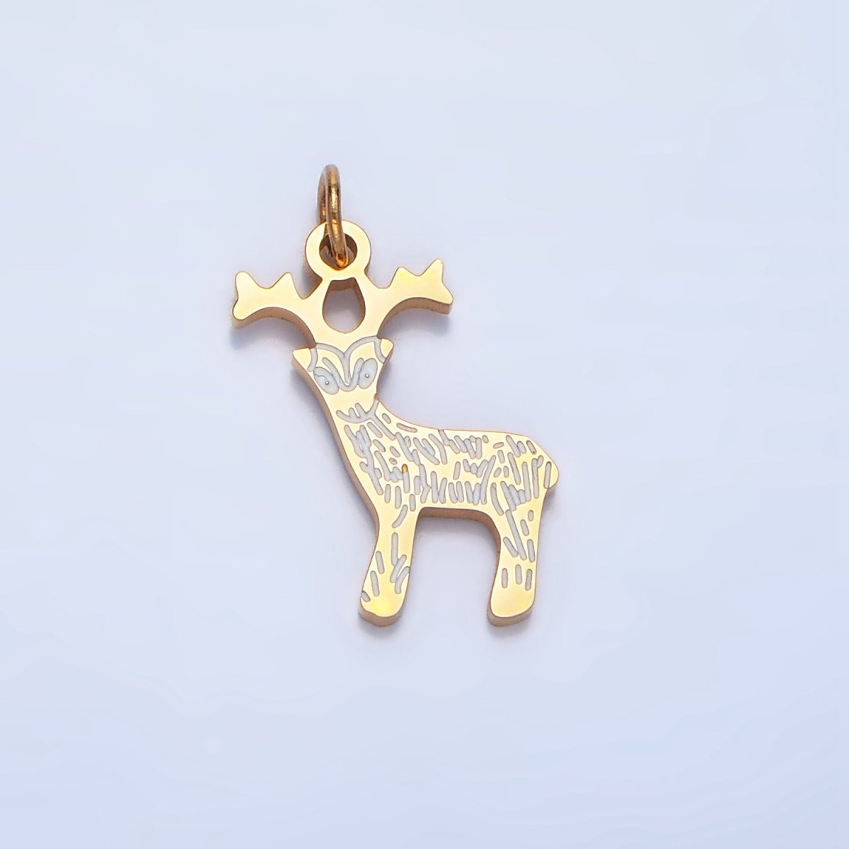 Stainless Steel White Enamel Reindeer Stag Christmas Holiday Charm | P1493 - DLUXCA