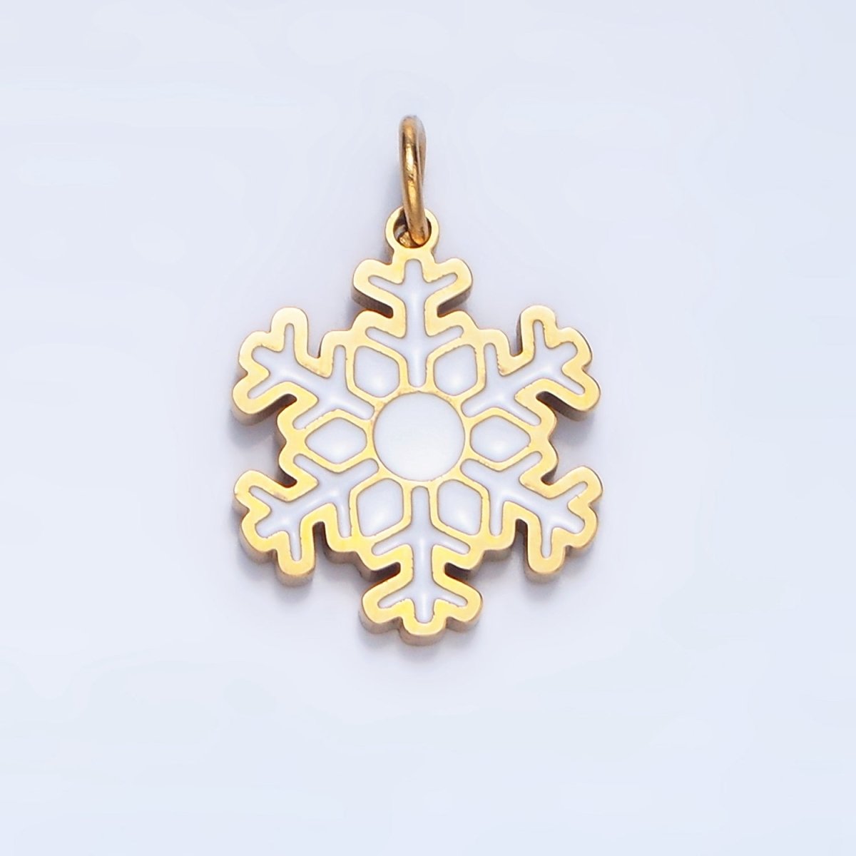 Stainless Steel White Enamel Snowflake Weather Holiday Charm | P1519 - DLUXCA