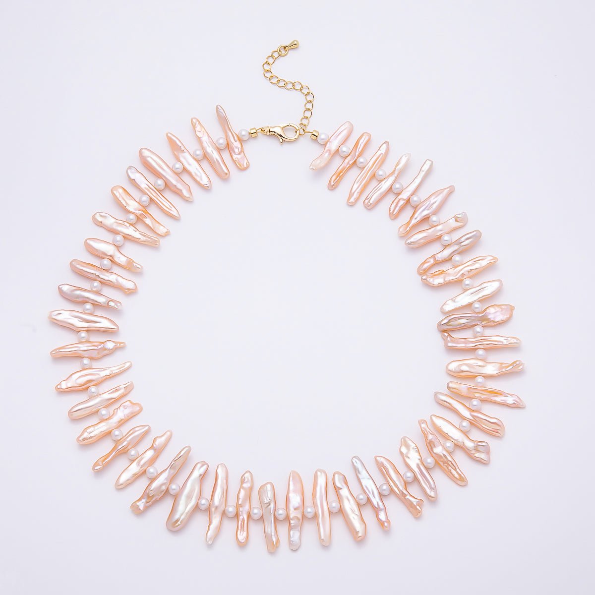 Stainless Steel White, Pink Biwa Freshwater Pearl 16.5 Inch Choker Necklace | WA - 04490 WA - 04491 - DLUXCA