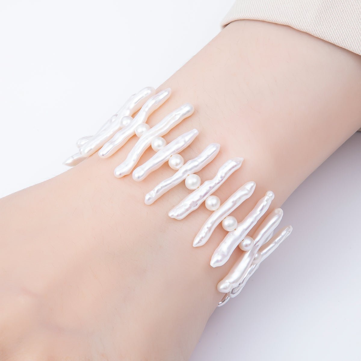 Stainless Steel White, Pink Biwa Freshwater Pearl 7 Inch Bracelet w. Toggle Closure | WA - 04494 WA - 04495 - DLUXCA