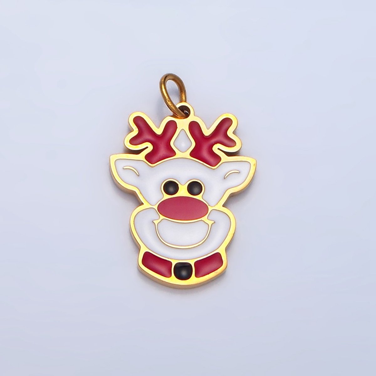 Stainless Steel White Reindeer Animal Enamel Holiday Charm | P1307 - DLUXCA