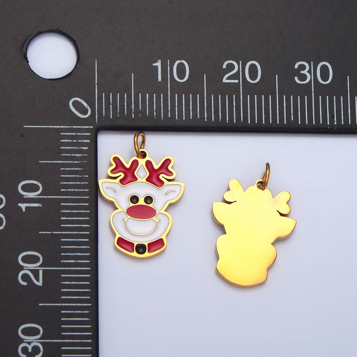 Stainless Steel White Reindeer Animal Enamel Holiday Charm | P1307 - DLUXCA