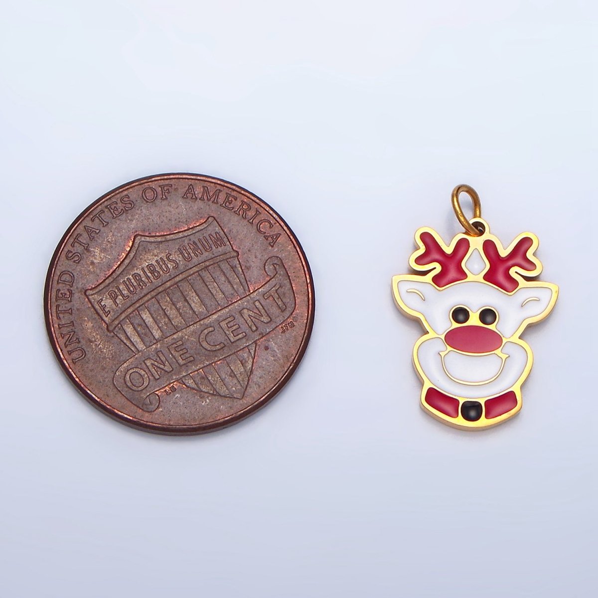 Stainless Steel White Reindeer Animal Enamel Holiday Charm | P1307 - DLUXCA