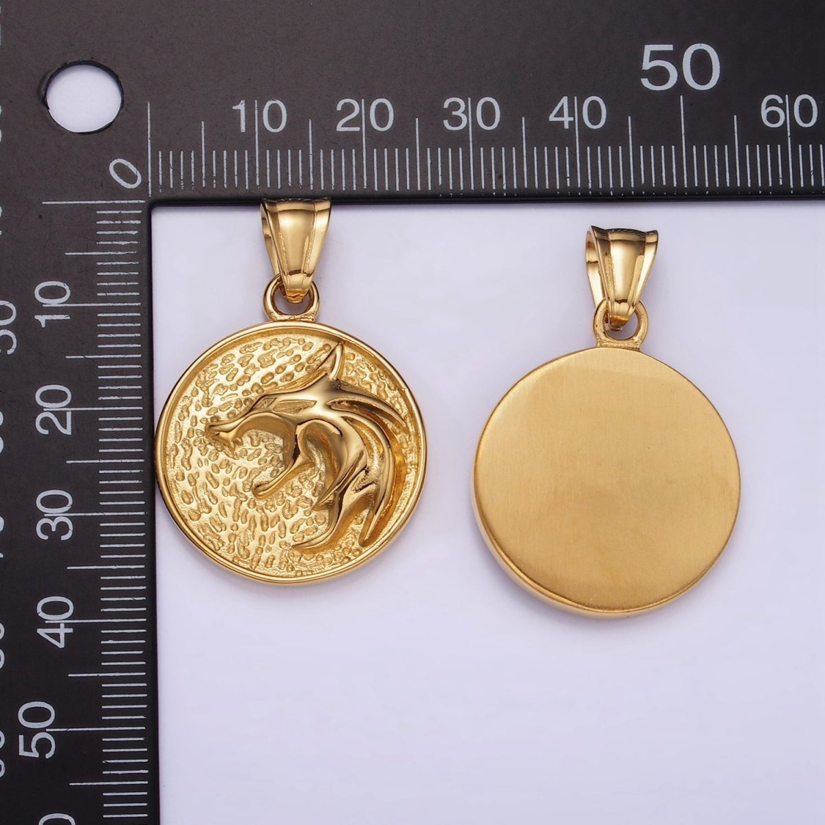 Stainless Steel Wolf Charms Medallion Coin Pendant in Gold | P1434 - DLUXCA