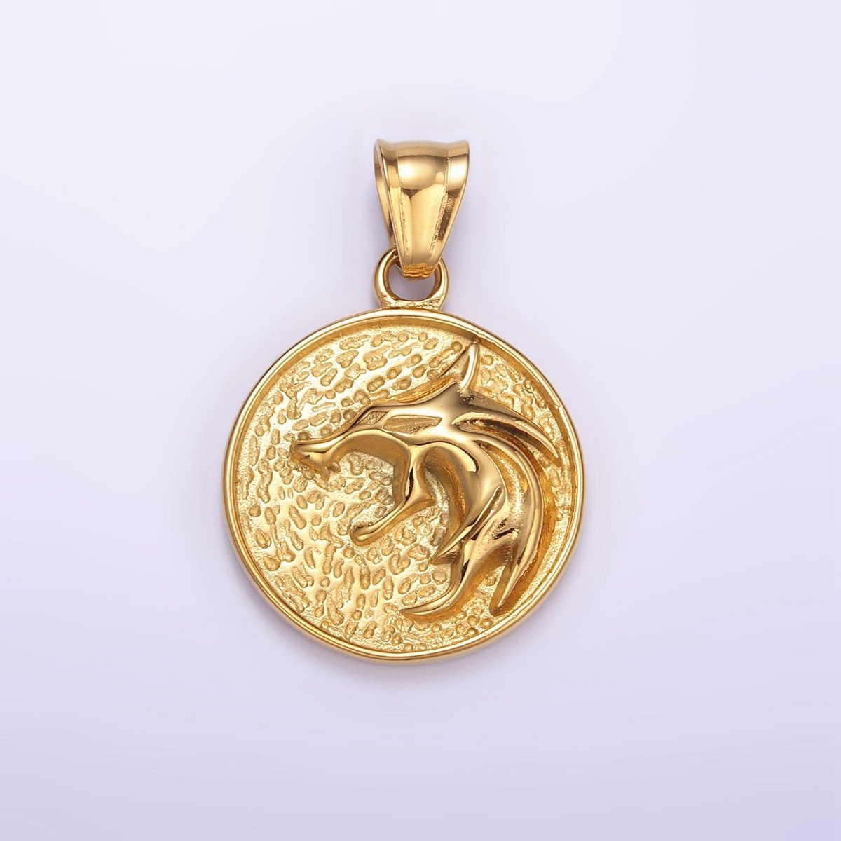 Stainless Steel Wolf Charms Medallion Coin Pendant in Gold | P1434 - DLUXCA
