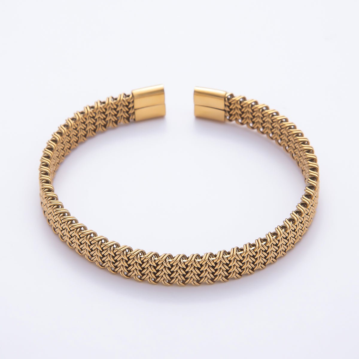 Stainless Steel Woven Mesh Chevron Open Cuff Adjustable Bracelet | WA-00457 - DLUXCA