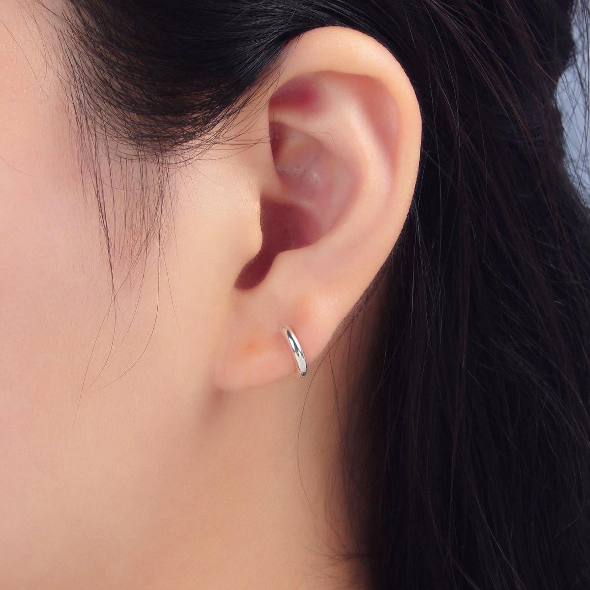 Sterling Silver 9mm Minimalist Cartilage Huggie Earrings | SL - 377 - DLUXCA