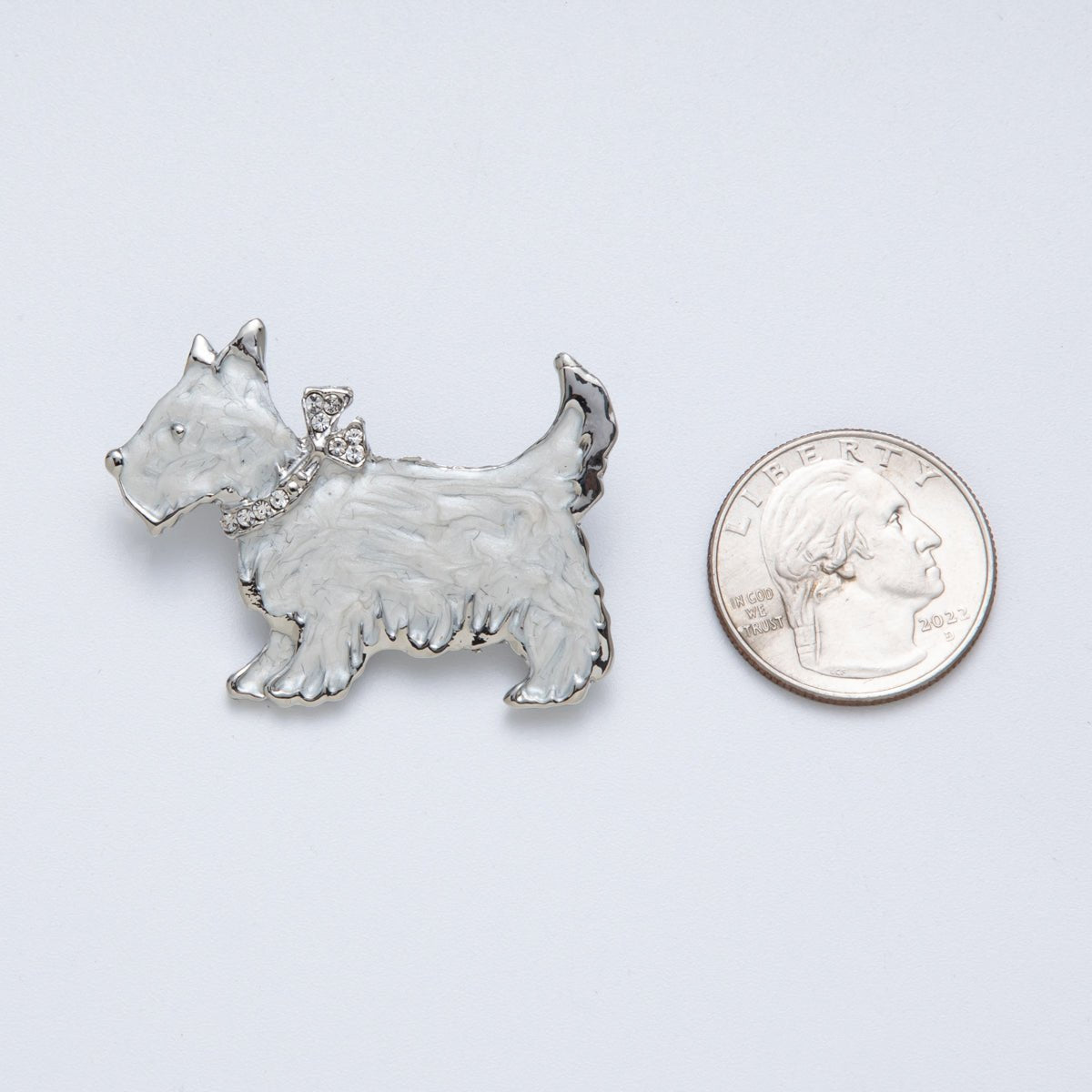 Sterling Silver Metalic Grey 43mm Enamel CZ Cute Puppy Animal Pin Brooch | BH094 - DLUXCA