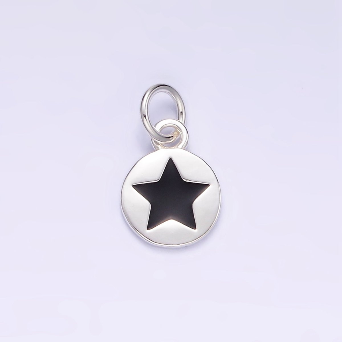 Sterling Silver S925 Black Celestial Star Round Mini Charm | SL - 500 - DLUXCA