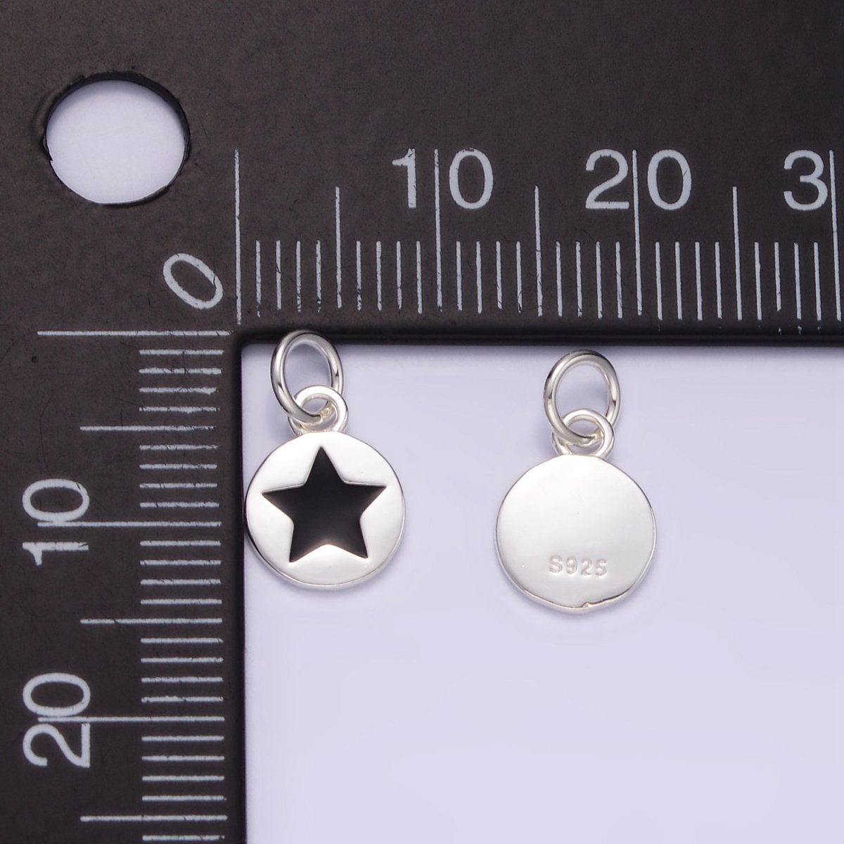 Sterling Silver S925 Black Celestial Star Round Mini Charm | SL - 500 - DLUXCA