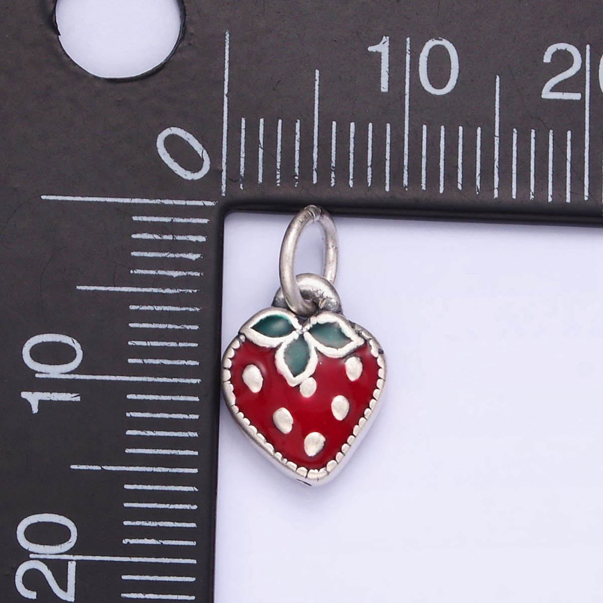 Sterling Silver S925 Red Strawberry Fruit Mini Charm | SL-496 - DLUXCA