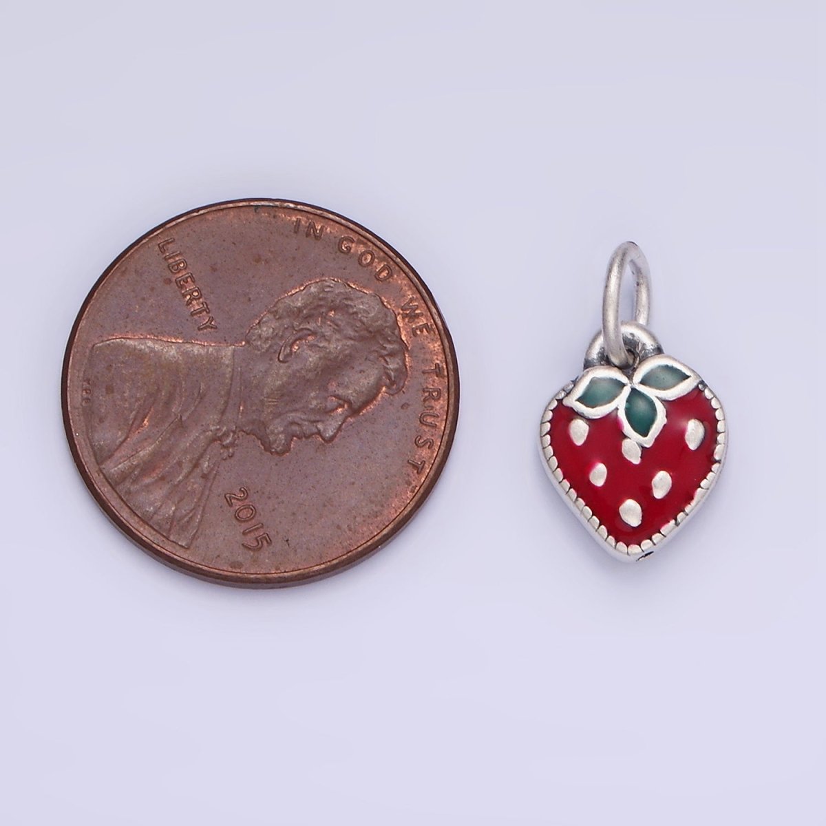 Sterling Silver S925 Red Strawberry Fruit Mini Charm | SL-496 - DLUXCA