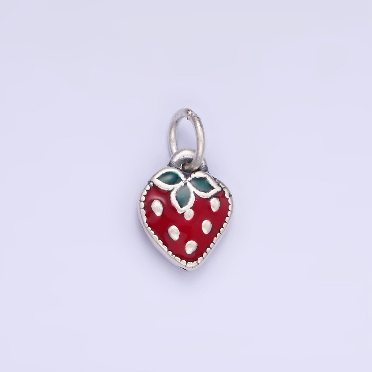 Sterling Silver S925 Red Strawberry Fruit Mini Charm | SL-496 - DLUXCA