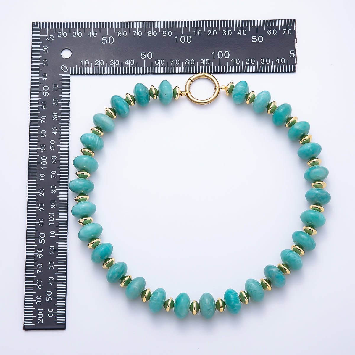 SUMMER 16K Gold Filled 16mm Blue Turquoise Bead Rondelle Gemstone Chain 18 Inch Necklace | WA-00302 - DLUXCA