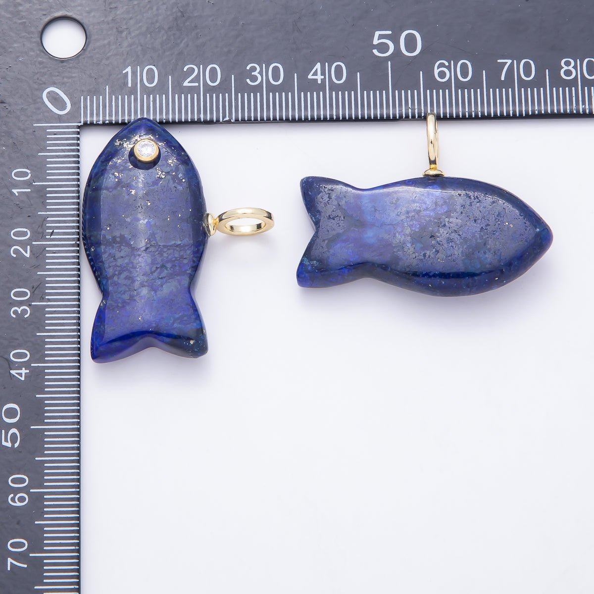 SUMMER 16K Gold Filled 40mm CZ Gemstone Fish Charm | Charms-01594 - DLUXCA