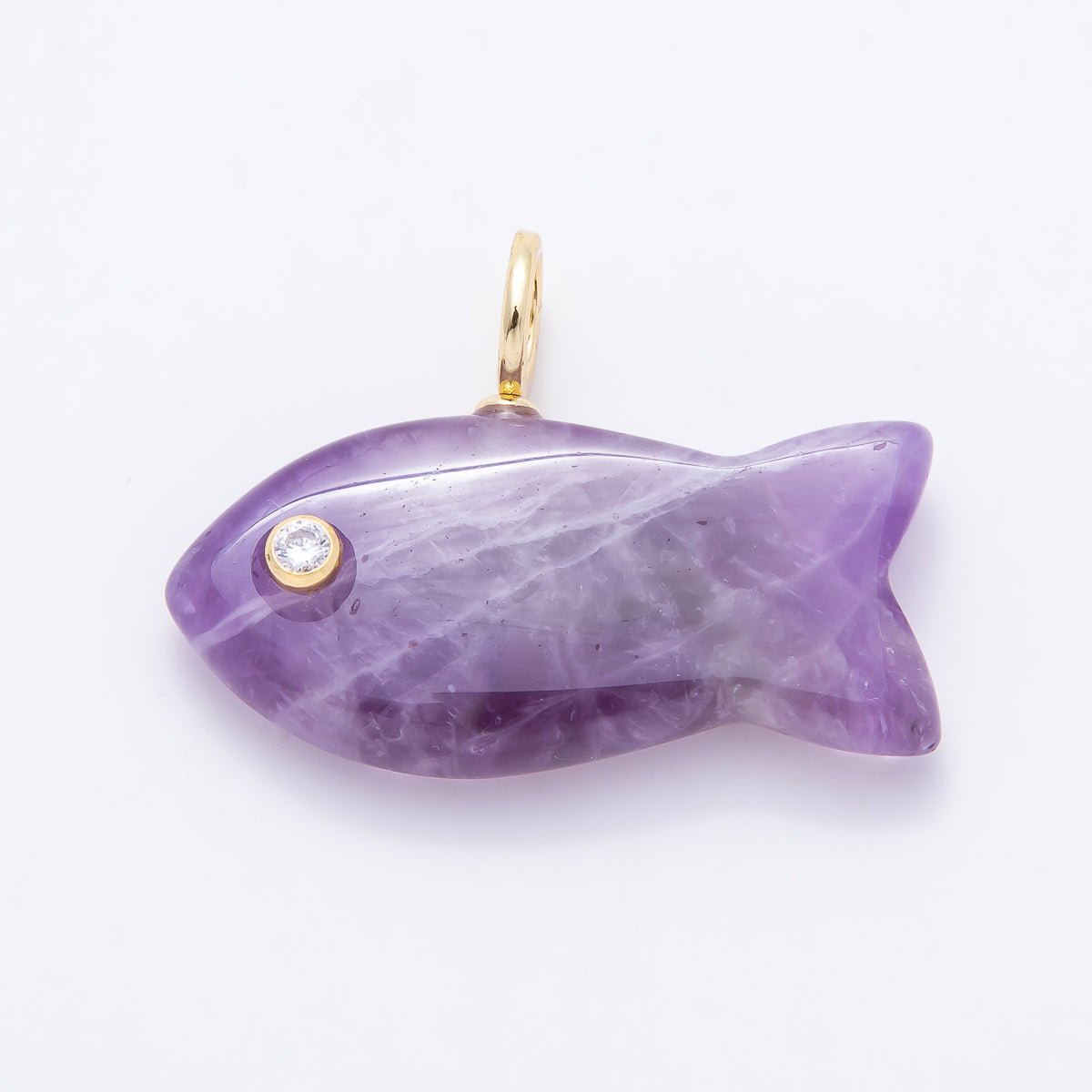 SUMMER 16K Gold Filled 40mm CZ Gemstone Fish Charm | Charms-01594 - DLUXCA