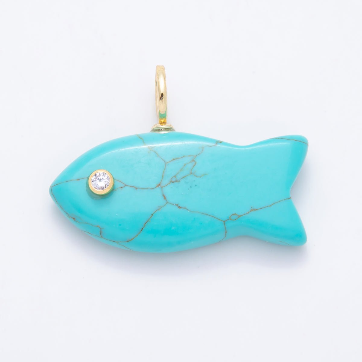 SUMMER 16K Gold Filled 40mm CZ Gemstone Fish Charm | Charms-01594 - DLUXCA