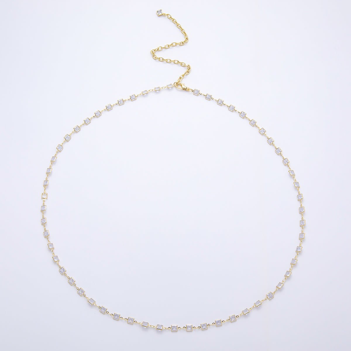 SUMMER 16K Gold Filled 4mm Clear CZ Bezel Baguette Chain Belly Waist Chain | WA-04716 - DLUXCA