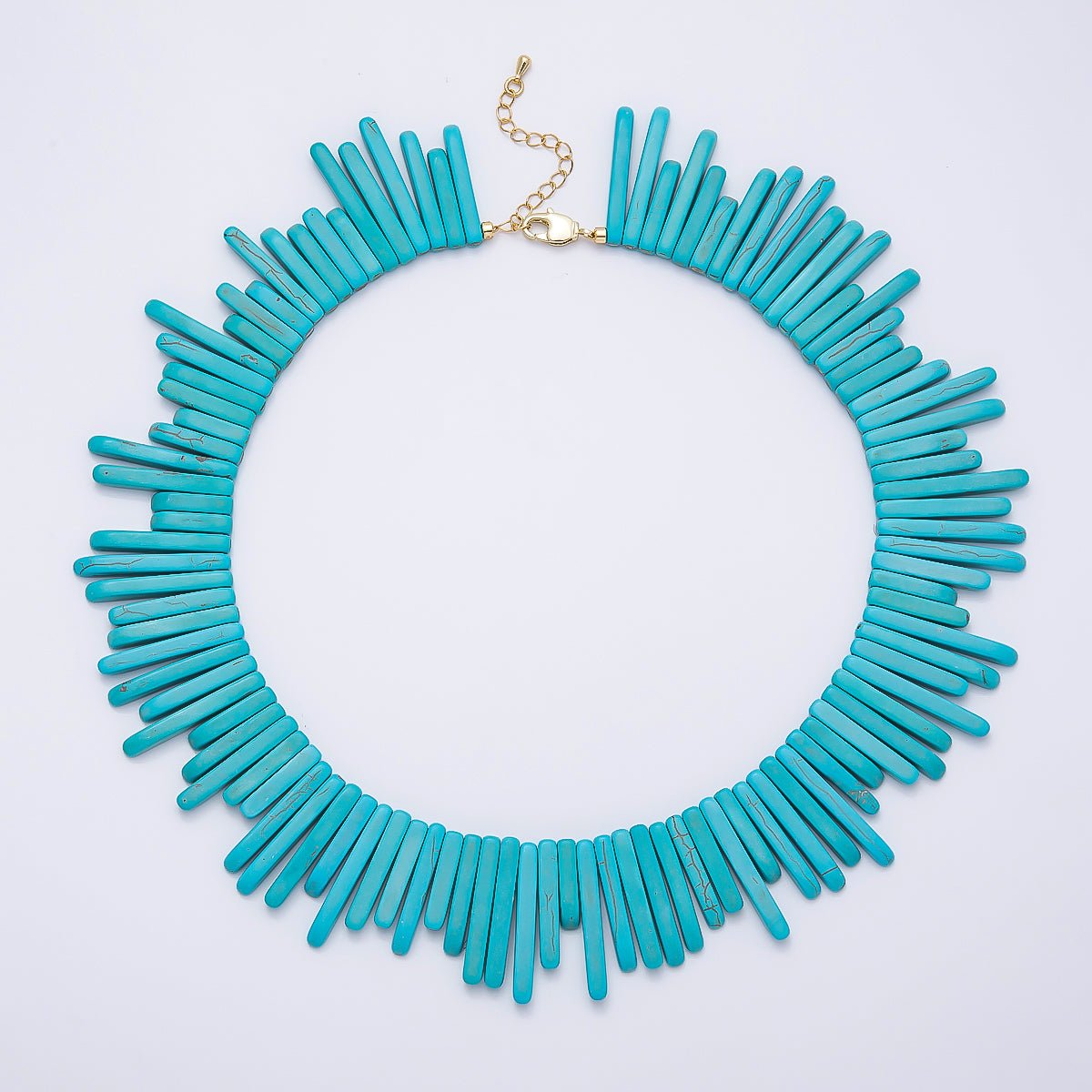 SUMMER 16K Gold Filled Turquoise Linear Rectangle Gemstone 15 Inch Chain Necklace | WA-04757 - DLUXCA