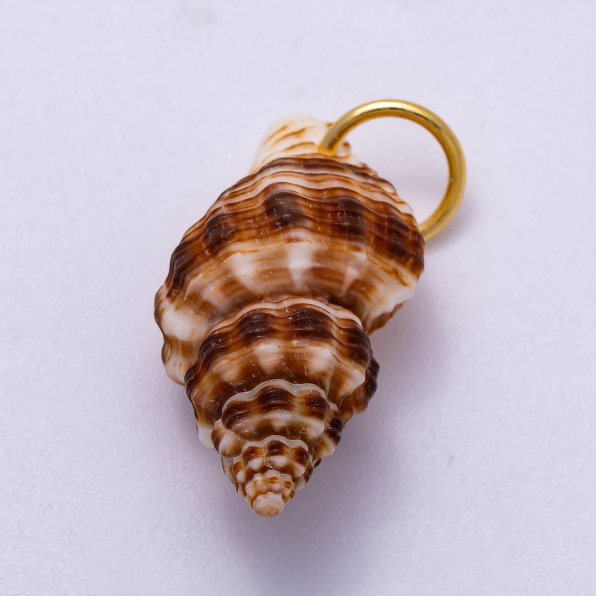 SUMMER 18K Gold Filled 33mm Natural Brown Striped Conch Shell Spiral Charm | Charms - 00557 - DLUXCA