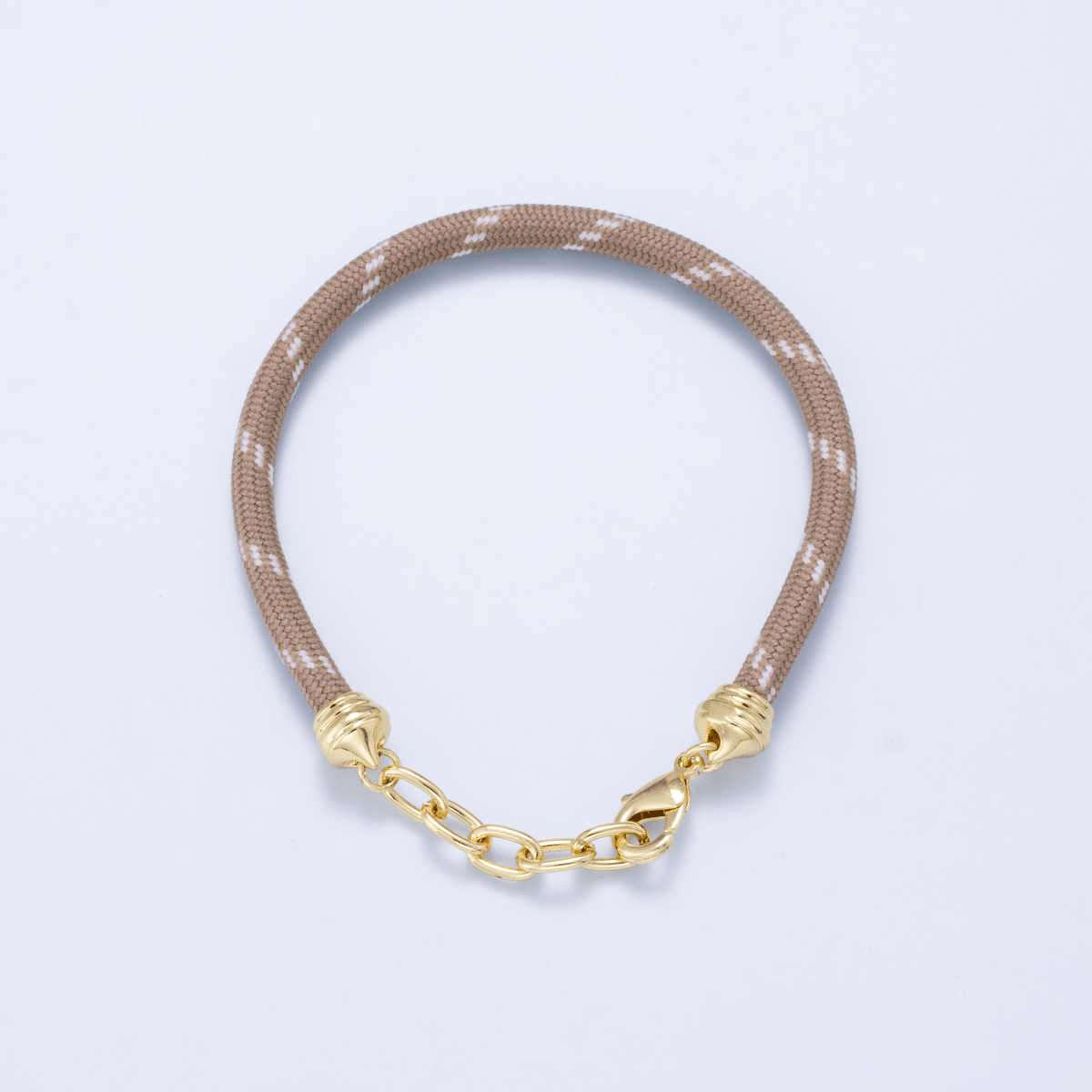 SUMMER 24K Gold Filled 5mm Brown Cotton Cord Paracord Chain 7 Inch Bracelet | WA-01069 - DLUXCA