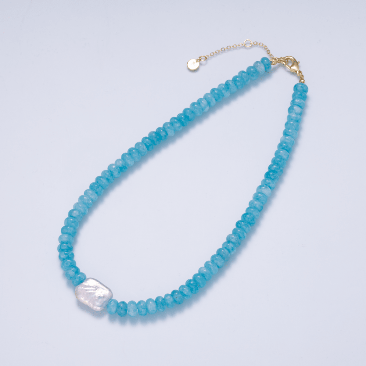 SUMMER HANDMADE 18K Gold Filled Freshwater Pearl Rondelle Gemstone 18 Inch Necklace - DLUXCA