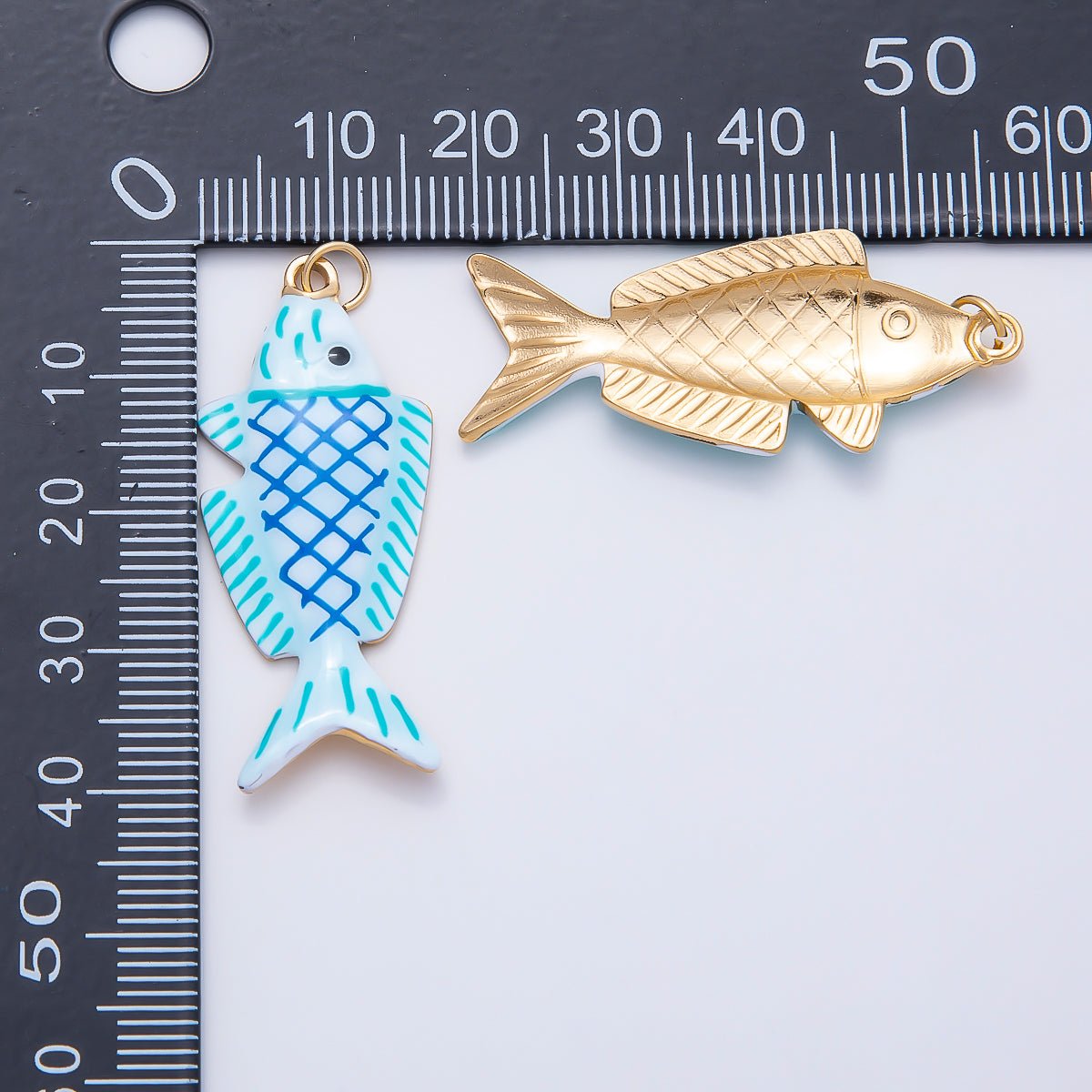 SUMMER PVD Stainless Steel 38mm Blue Enamel Fish Charm | Charms-01539 - DLUXCA