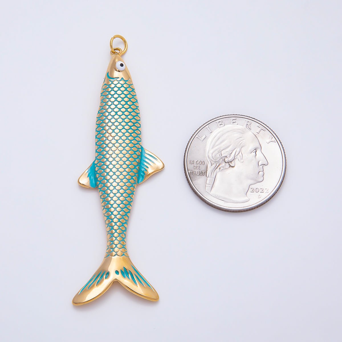 SUMMER PVD Stainless Steel 65mm Blue Enamel Scaled Fish Charm | Charms-01538 - DLUXCA