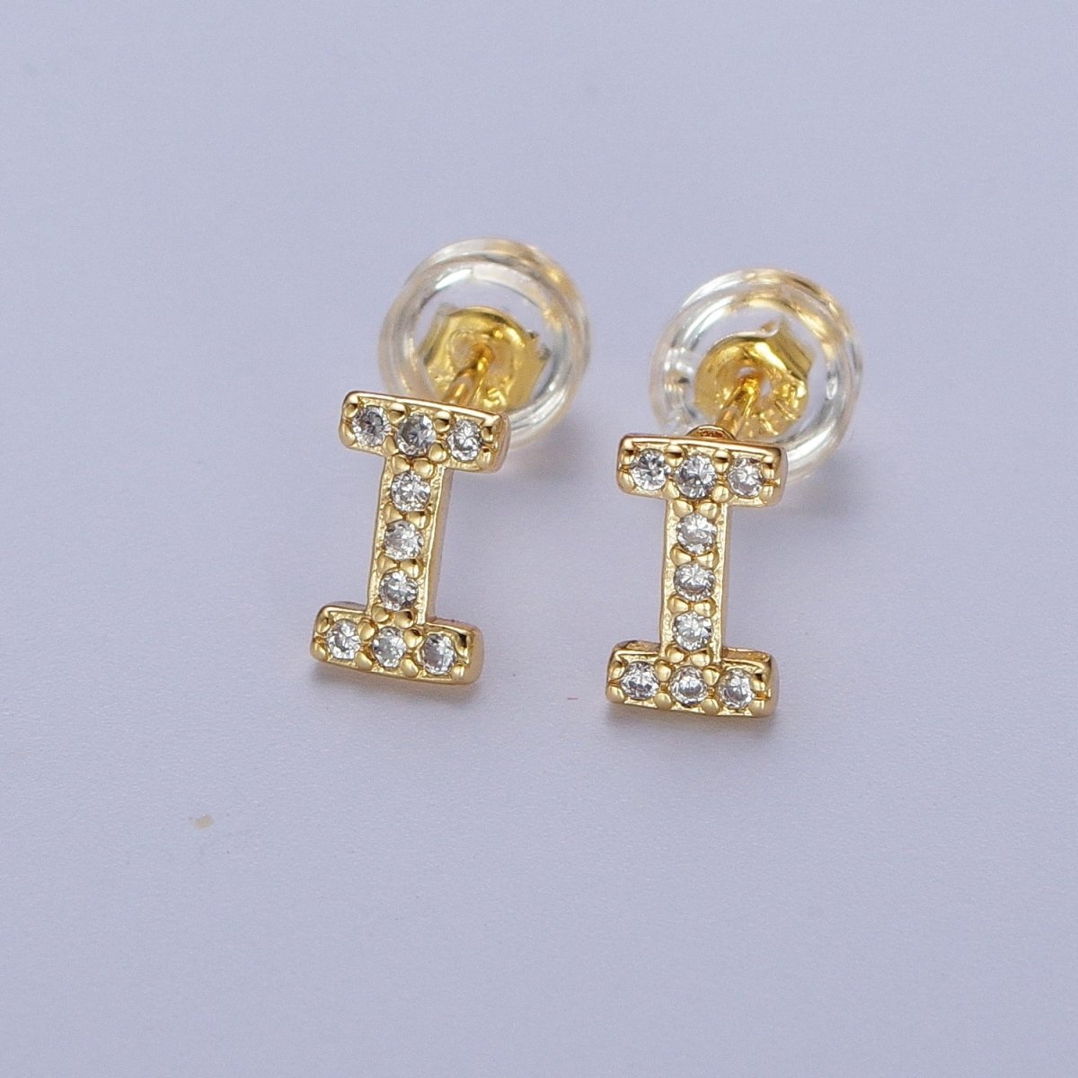 Tiny Initial Earring, Letter Stud Earrings, Initials Earrings, Diamond CZ Initial Earrings, Letter Studs Dainty Earring | AE - 1056~AE - 1081 - DLUXCA