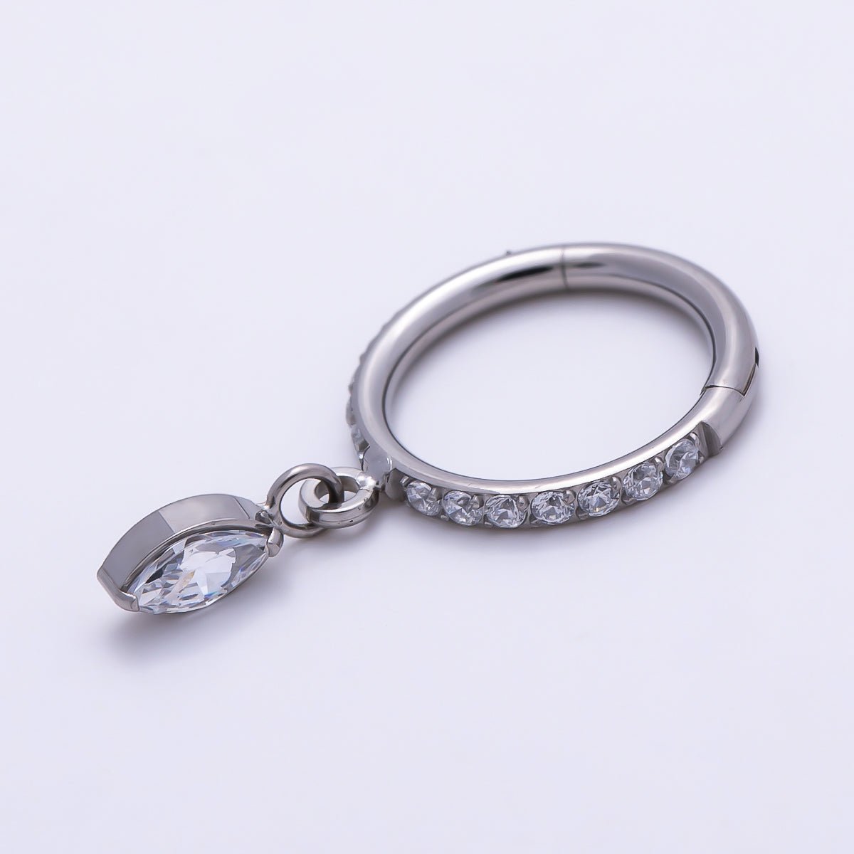Titanium 10.5mm Marquise Micro Paved CZ Oval Universal Cartilage Piercing Clicker in Gold & Silver | Findings-00464 Findings-00465 - DLUXCA