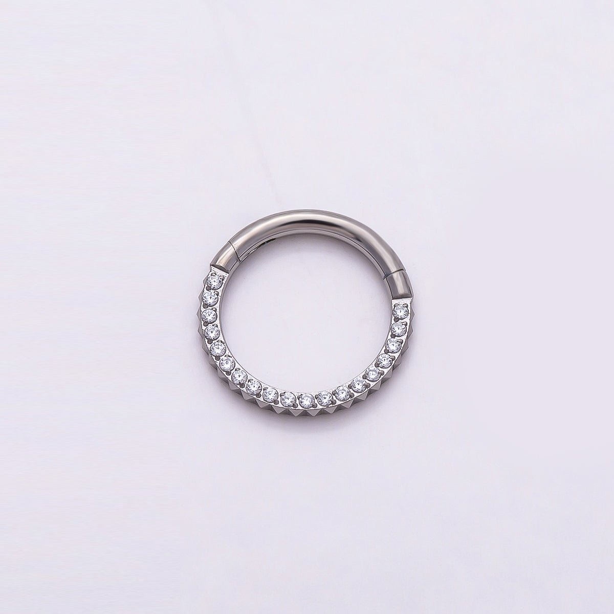 Titanium 10.5mm Micro Paved CZ Single Septum Cartilage Piercing Clicker in Gold & Silver | Findings-00401 Findings-00402 - DLUXCA