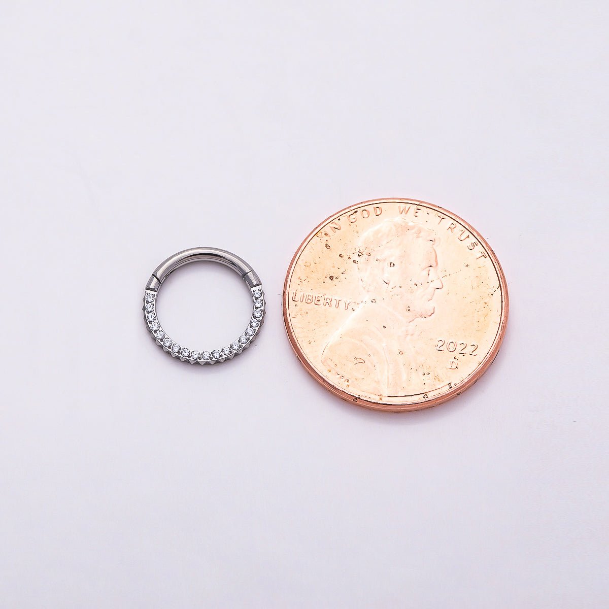 Titanium 10.5mm Micro Paved CZ Single Septum Cartilage Piercing Clicker in Gold & Silver | Findings-00401 Findings-00402 - DLUXCA