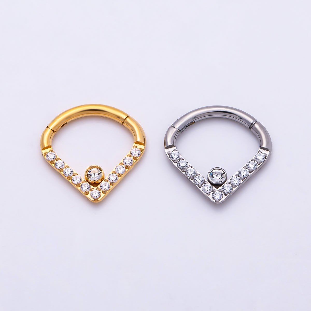 Titanium 10.5mm Micro Paved CZ Single Septum Cartilage Piercing Clicker in Gold & Silver | Findings-00466 Findings-00467 - DLUXCA